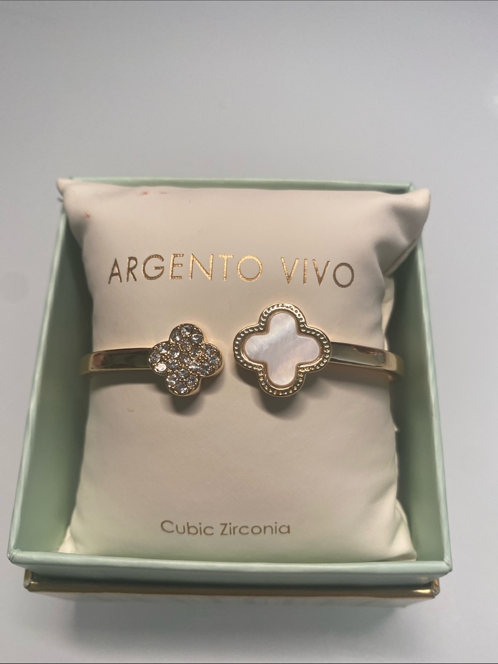 Argento Vivo Gold-Tone Clover Cuff Bracelet with White Mother-of-Pearl and CZ